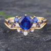 Pattiring Unique Sapphire Yellow Gold Engagement Ring Set