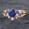Pattiring Unique Sapphire Yellow Gold Engagement Ring Set