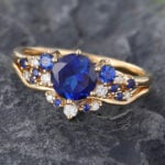 Pattiring Unique Sapphire Yellow Gold Engagement Ring Set