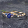 Pattiring Unique Sapphire Yellow Gold Engagement Ring Set