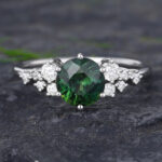 Pattiring Unique Teal Sapphire White Gold Cluster Engagement Ring