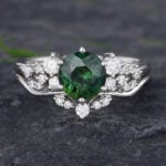 Pattiring Unique Teal Sapphire White Gold Engagement Ring Set