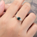 Pattiring Unique Teal Sapphire Yellow Gold Cluster Engagement Ring