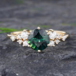 Vintage Teal sapphire engagement ring yellow gold