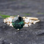 Pattiring Unique Teal Sapphire Yellow Gold Cluster Engagement Ring