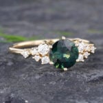 Pattiring Unique Teal Sapphire Yellow Gold Cluster Engagement Ring