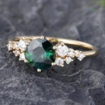 Pattiring Unique Teal Sapphire Yellow Gold Cluster Engagement Ring