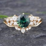 Pattiring Unique Teal Sapphire Yellow Gold Engagement Ring Set
