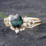 Pattiring Unique Teal Sapphire Yellow Gold Engagement Ring Set
