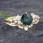 Pattiring Unique Teal Sapphire Yellow Gold Engagement Ring Set