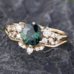 Pattiring Unique Teal Sapphire Yellow Gold Engagement Ring Set