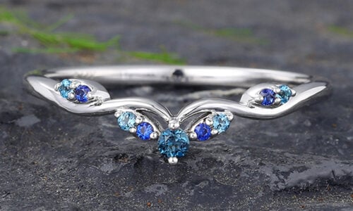 White Gold London Blue Topaz and Sapphire Curved Wedding Band (1)
