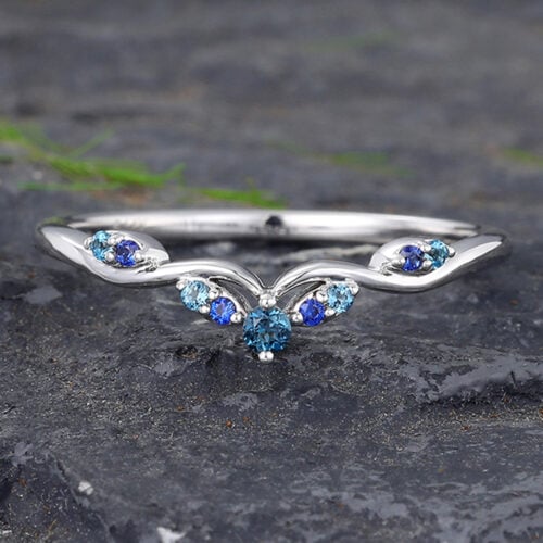White Gold London Blue Topaz and Sapphire Curved Wedding Band