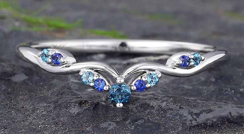 White Gold London Blue Topaz and Sapphire Curved Wedding Band (1)