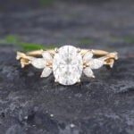 Pattiring 14K Gold Oval Cut Moissanite Engagement Ring