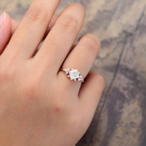 Pattiring Princess Cut Moissanite Rose Gold Promise Ring 2