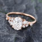Pattiring Rose Gold Oval Cut Moissanite Diamond Cluster Engagement Ring 1