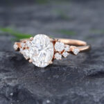 Pattiring Rose Gold Oval Cut Moissanite Diamond Cluster Engagement Ring 2