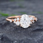 Pattiring Rose Gold Oval Cut Moissanite Diamond Cluster Engagement Ring 3