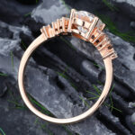 Pattiring Rose Gold Oval Cut Moissanite Diamond Cluster Engagement Ring 4
