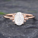 Pattiring Rose Gold Oval Cut Moissanite Diamond Floral Engagement Ring