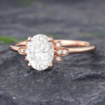 Pattiring Rose Gold Oval Cut Moissanite Diamond Floral Engagement Ring 2