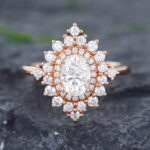 Pattiring Rose Gold Oval Cut Moissanite Diamond Halo Engagement Ring