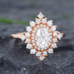 Pattiring Rose Gold Oval Cut Moissanite Diamond Halo Engagement Ring 3