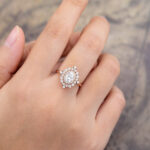 Pattiring Rose Gold Oval Cut Moissanite Diamond Halo Engagement Ring 5