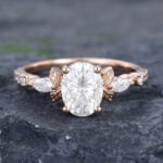Pattiring Rose Gold Oval Cut Moissanite Floral Engagement Ring
