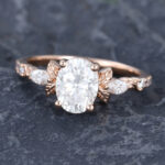 Pattiring Rose Gold Oval Cut Moissanite Floral Engagement Ring 3