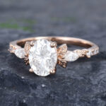 Pattiring Rose Gold Oval Cut Moissanite Floral Engagement Ring 4