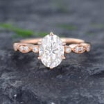 Pattiring Rose Gold Oval Cut Moissanite Half Eternity Engagement Ring