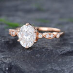 Pattiring Rose Gold Oval Cut Moissanite Half Eternity Engagement Ring 2