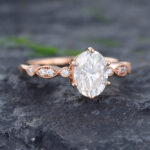Pattiring Rose Gold Oval Cut Moissanite Half Eternity Engagement Ring 4