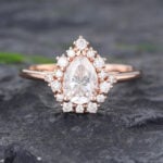 Pattiring Rose Gold Pear Shaped Moissanite Halo Engagement Ring