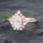 Pattiring Rose Gold Pear Shaped Moissanite Halo Engagement Ring 2