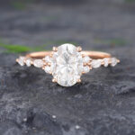Pattiring Rose Gold Oval Cut Moissanite and Diamond Engagement Ring