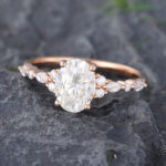 Pattiring Rose Gold Oval Cut Moissanite and Diamond Engagement Ring 4
