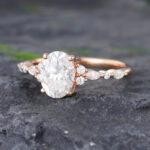 Pattiring Rose Gold Oval Cut Moissanite and Diamond Engagement Ring 3