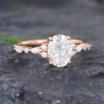 Pattiring Rose Gold Oval Cut Moissanite and Diamond Engagement Ring 1