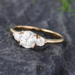 Pattiring Three Stones Yellow Gold Moissanite Engagement Ring 3