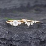 Pattiring Three Stones Yellow Gold Moissanite Engagement Ring Set 1