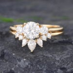 Pattiring Three Stones Yellow Gold Moissanite Engagement Ring Set 2