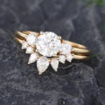 Pattiring Three Stones Yellow Gold Moissanite Engagement Ring Set 4