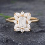 Pattiring Unique 1 Carat Emerald Cut Moissanite Vintage Promise Ring