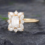 Pattiring Unique 1 Carat Emerald Cut Moissanite Vintage Promise Ring 3
