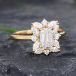 Pattiring Unique 1 Carat Emerald Cut Moissanite Vintage Promise Ring 4