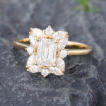 Pattiring Unique 1 Carat Emerald Cut Moissanite Vintage Promise Ring 5