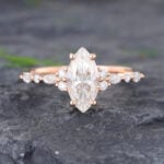 Pattiring Unique 1 Carat Marquise Cut Moissanite Promise Ring Rose Gold
